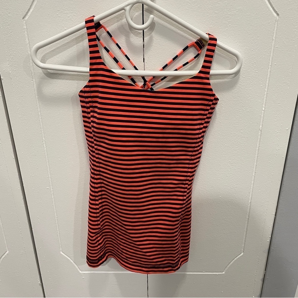 Lululemon Orange and Navy Striped Free To Be Strappy Tank Top